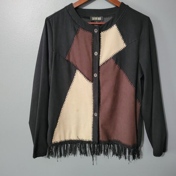 Canyon Tops - Canyon Road Cardigan Top Size M Country Western Patchwork Fringe Womens Boho